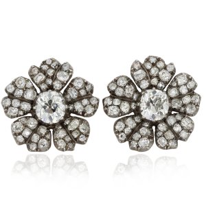 Victorian diamond flower earrings, circa 1880.