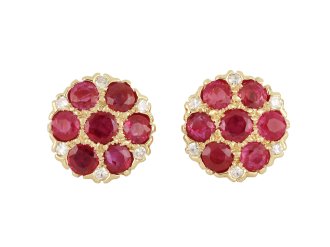Burmese ruby and diamond cluster earrings hatton garden