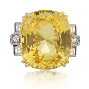 Yellow Ceylon sapphire and diamond ring, English, circa 1950.