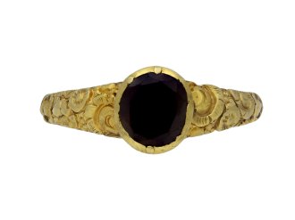 Early gold ring set with garnet hatton garden berganza