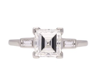 Art Deco square step cut diamond ring, American, circa 1935. Hatton Garden