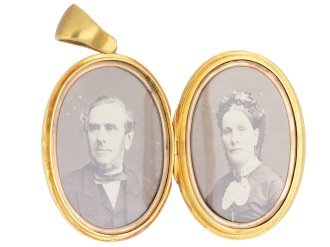 Victorian natural pearl and enamel locket, English, circa 1870.