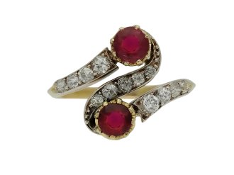 Art Nouveau ruby diamond crossover ring hatton garden berganza