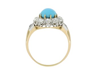 Edwardian turquoise and diamond coronet cluster ring
