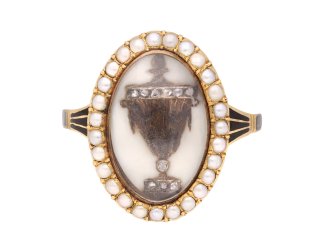 Antique diamond and pearl 'urn' memorial ring, circa 1780. Hatton Garden