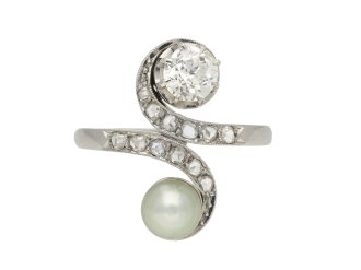 Pearl and diamond crossover ring berganza hatton garden