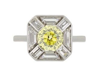Fancy intense yellow diamond cluster ring, circa 1925