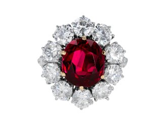 Vintage ruby diamond coronet cluster ring berganza hatton garden