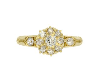Victorian old mine diamond coronet cluster ring, English