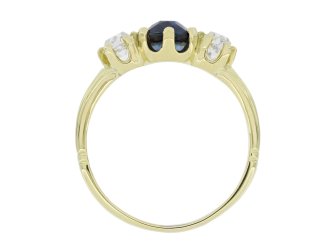 Royal Blue Burmese sapphire diamond three stone ring 