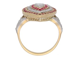 back view Antique diamond and ruby heart shape cluster ring, circa 1900.