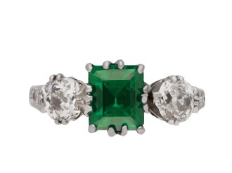 Emerald and diamond three stone ring, circa 1920 hatton garden