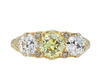 Edwardian yellow diamond three stone ring hatton garden