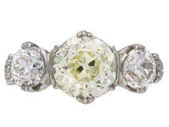 Art Deco three stone diamond ring, circa 1925. 