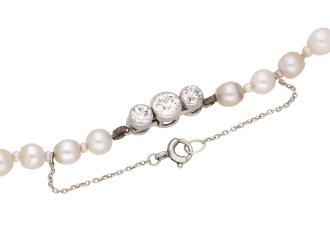 Natural pearl and diamond necklace, circa 1910. Hatton Garden