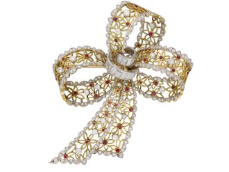 vintage ruby diamond bow brooch berganza hatton garden