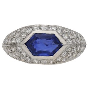 Sapphire and diamond cluster ring, English, circa 2000.