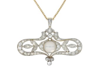 Natural Pearl and Diamond pendant, circa 1915 hatton garden