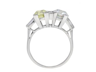 Art Deco fancy light yellow diamond two stone ring hatton garden