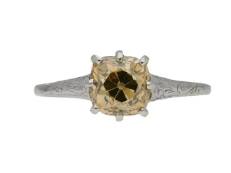 Antique fancy colour diamond solitaire ring berganza hatton garden