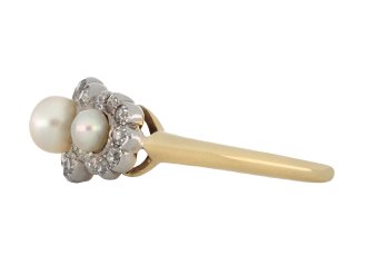 Natural saltwater pearl and diamond cluster ring hatton garden