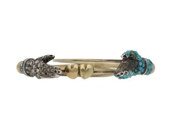 Georgian turquoise and diamond fede ring