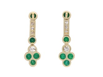 Colombian emerald and diamond drop earrings, circa 1980. Hatton Garden