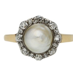 Antique pearl and diamond cluster ring, circa 1880.