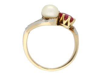 Art Nouveau pearl ruby diamond ring berganza hatton garden