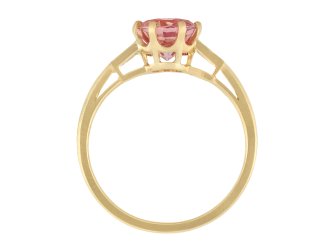 Padparadscha sapphire and diamond flanked solitaire ring hatton garden