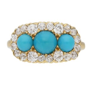 Tiffany & Co. triple cluster turquoise ring, American, circa 1900.