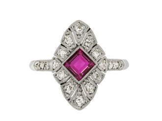 Art Deco ruby and diamond marquise cluster ring