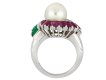 Mauboussin pearl, ruby and emerald cluster ring hatton garden