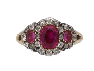 Georgian triple ruby diamond cluster ring hatton garden berganza