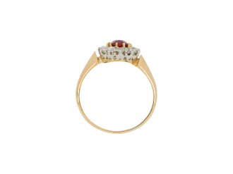 Edwardian ruby and diamond coronet cluster ring. hatton garden