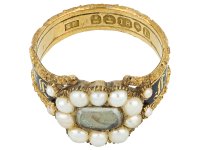 Georgian pearl and black enamel memorial ring, English, circa 1824.