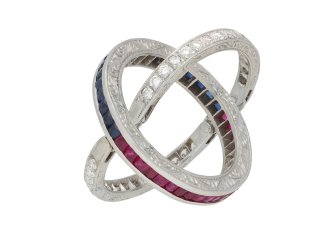 Ruby, sapphire and diamond day and night ring hatton garden