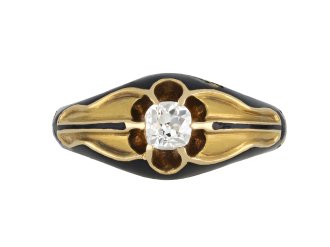 Victorian diamond and enamel memorial ring