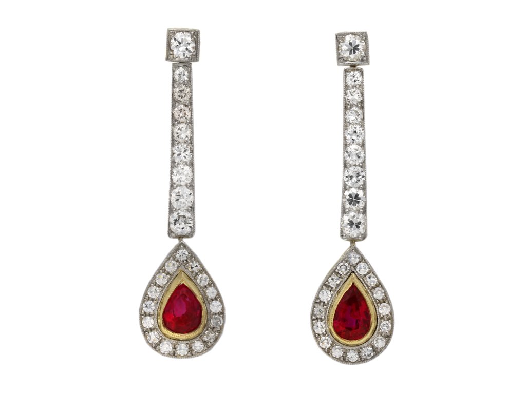 Edwardian Burmese ruby diamond earrings berganza hatton garden