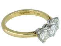 Vintage diamond three stone ring, English, 1965.