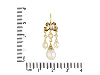 Victorian natural pearl and diamond drop earrings, circa 1870. Hatton Garden