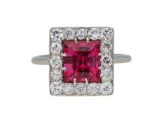 Art Deco pink spinel and diamond ring berganza hatton garden