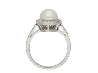 Natural saltwater pearl and diamond cluster ring hatton garden