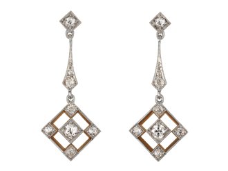 Diamond drop earrings, French, circa 1920 hatton garden