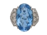 Art Deco aquamarine and diamond cluster ring, English, circa 1935.