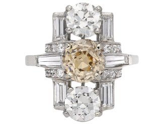 Art Deco fancy coloured diamond cluster ring, circa 1925.