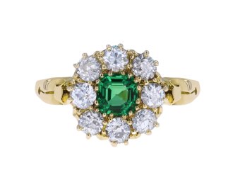Victorian emerald and diamond coronet cluster ring