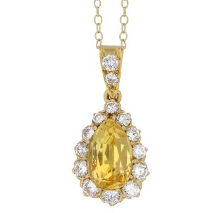 Yellow Ceylon sapphire and diamond pendant, French, circa 1960. 