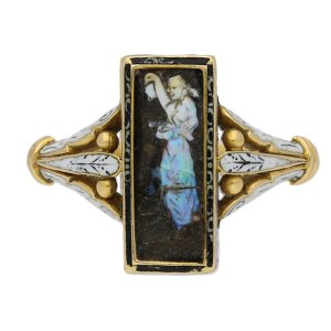 Carved opal ring attributed to Wilhelm Schmidt for Giuliano, English, circa 1890.