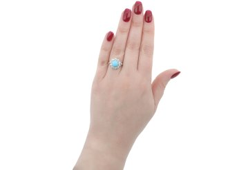 Edwardian turquoise and diamond coronet cluster ring